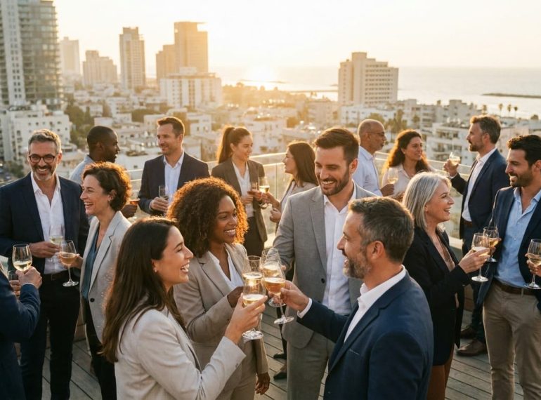 קבוצת עובדים נהנית ביום כיף בתל אביב עם אפריקיה הפקות